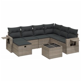 vidaXL 8-tlg. Garten-Sofagarnitur mit Kissen Grau Poly Rattan