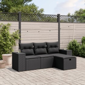 vidaXL 4-tlg. Garten-Sofagarnitur mit Kissen Schwarz Poly Rattan