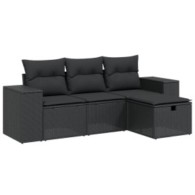 vidaXL 4-tlg. Garten-Sofagarnitur mit Kissen Schwarz Poly Rattan