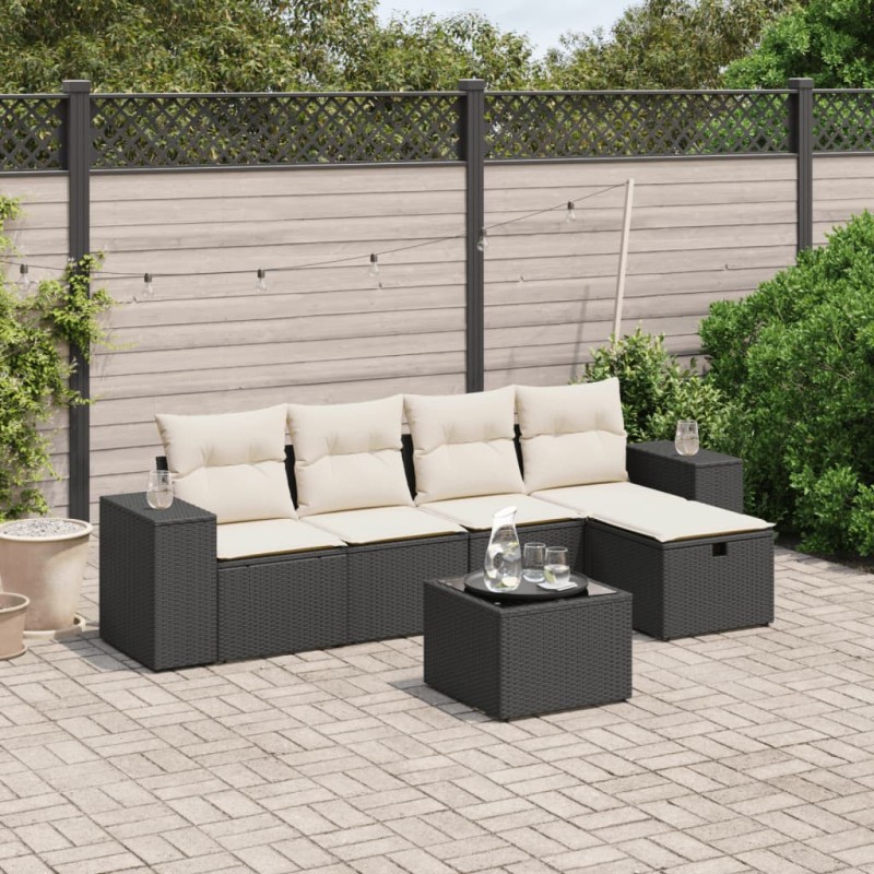 vidaXL 6-tlg. Garten-Sofagarnitur mit Kissen Schwarz Poly Rattan vidaXL 6-tlg. Garten-Sofagarnitur mit Kissen Schwarz Poly Rattan