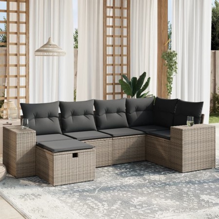 vidaXL 6-tlg. Garten-Sofagarnitur mit Kissen Grau Poly Rattan