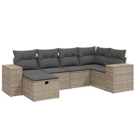 vidaXL 6-tlg. Garten-Sofagarnitur mit Kissen Grau Poly Rattan