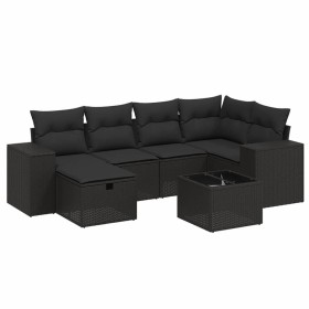 vidaXL 7-tlg. Garten-Sofagarnitur mit Kissen Schwarz Poly Rattan