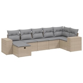 vidaXL 7-tlg. Garten-Sofagarnitur mit Kissen Beige Poly Rattan
