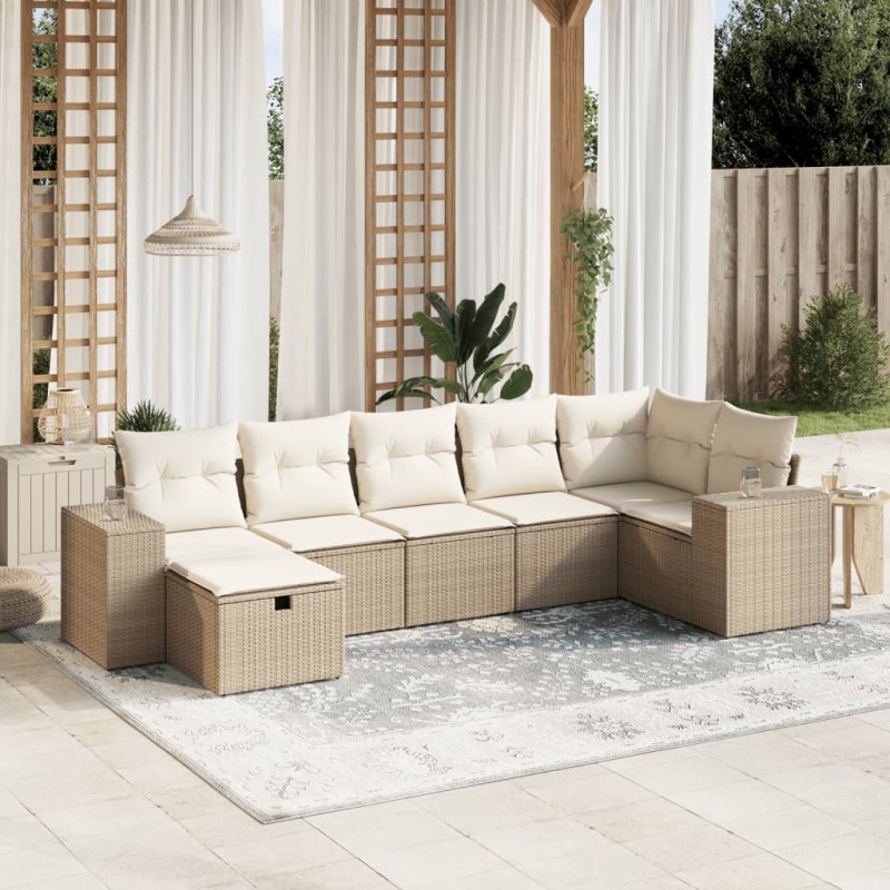 vidaXL 7-tlg. Garten-Sofagarnitur mit Kissen Beige Poly Rattan vidaXL 7-tlg. Garten-Sofagarnitur mit Kissen Beige Poly Rattan