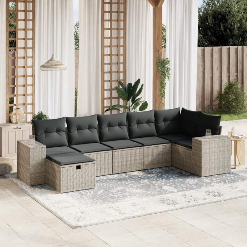 vidaXL 7-tlg. Garten-Sofagarnitur mit Kissen Grau Poly Rattan vidaXL 7-tlg. Garten-Sofagarnitur mit Kissen Grau Poly Rattan