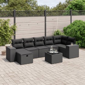 vidaXL 8-tlg. Garten-Sofagarnitur mit Kissen Schwarz Poly Rattan