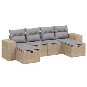vidaXL 6-tlg. Garten-Sofagarnitur mit Kissen Beige Poly Rattan