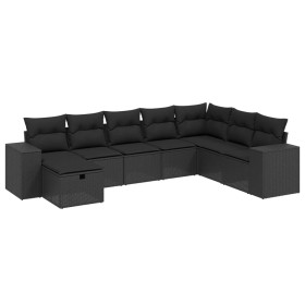 vidaXL 8-tlg. Garten-Sofagarnitur mit Kissen Schwarz Poly Rattan