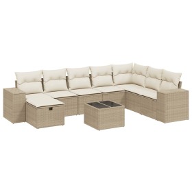 vidaXL 9-tlg. Garten-Sofagarnitur mit Kissen Beige Poly Rattan