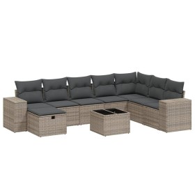 vidaXL 9-tlg. Garten-Sofagarnitur mit Kissen Grau Poly Rattan