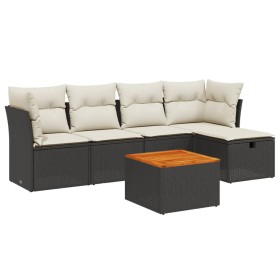 vidaXL 6-tlg. Garten-Sofagarnitur mit Kissen Schwarz Poly Rattan