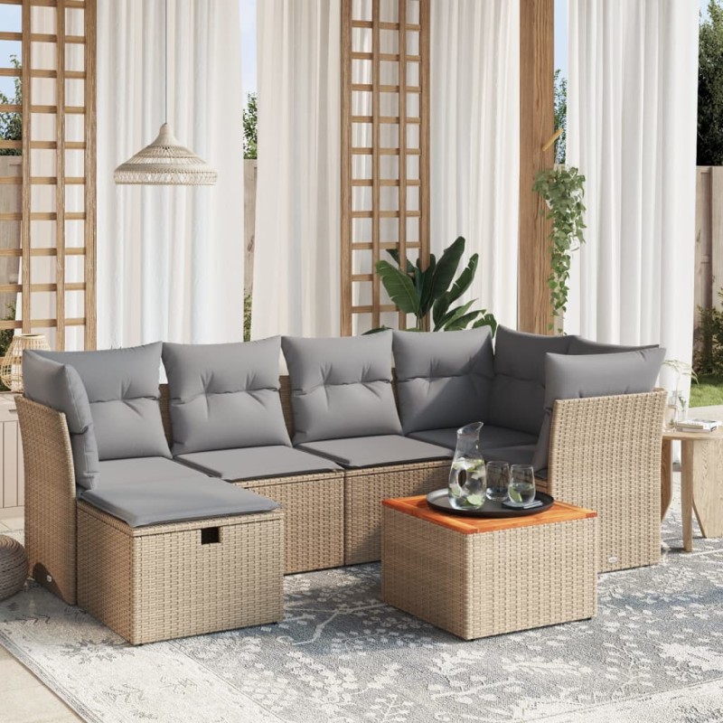 vidaXL 7-tlg. Garten-Sofagarnitur mit Kissen Beige Poly Rattan vidaXL 7-tlg. Garten-Sofagarnitur mit Kissen Beige Poly Rattan