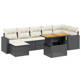 vidaXL 8-tlg. Garten-Sofagarnitur mit Kissen Schwarz Poly Rattan