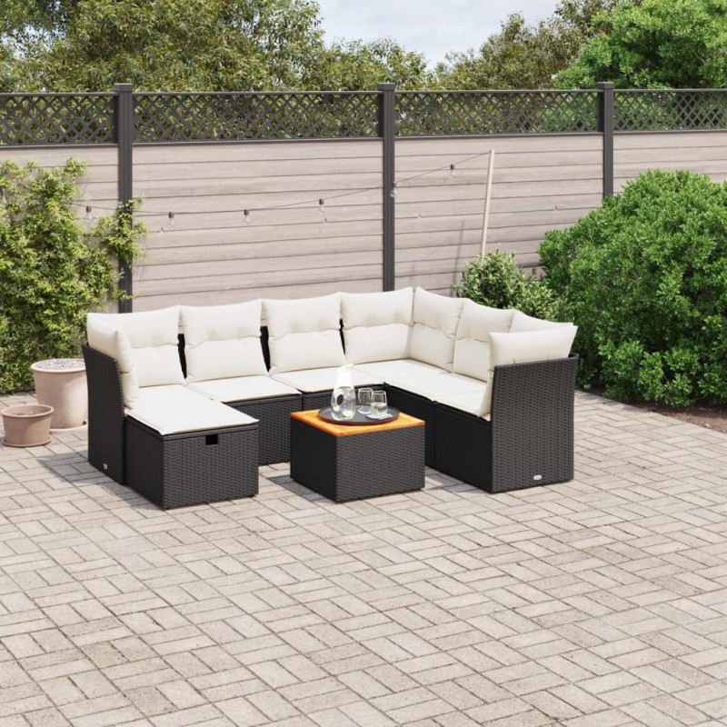 vidaXL 8-tlg. Garten-Sofagarnitur mit Kissen Schwarz Poly Rattan vidaXL 8-tlg. Garten-Sofagarnitur mit Kissen Schwarz Poly Rattan