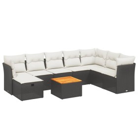 vidaXL 9-tlg. Garten-Sofagarnitur mit Kissen Schwarz Poly Rattan