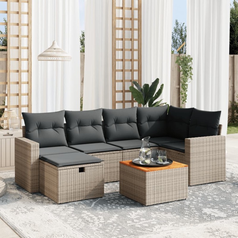 vidaXL 7-tlg. Garten-Sofagarnitur mit Kissen Grau Poly Rattan vidaXL 7-tlg. Garten-Sofagarnitur mit Kissen Grau Poly Rattan