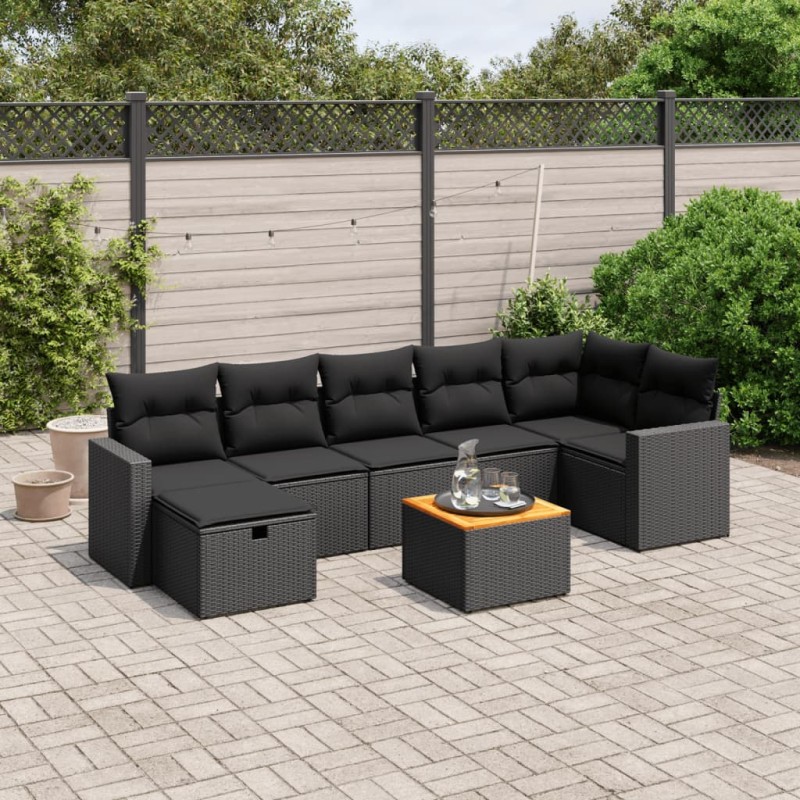vidaXL 8-tlg. Garten-Sofagarnitur mit Kissen Schwarz Poly Rattan vidaXL 8-tlg. Garten-Sofagarnitur mit Kissen Schwarz Poly Rattan