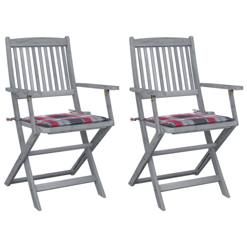 Klappbare Gartenstühle 2 Stk. mit Kissen Massivholz Akazie Klappbare Gartenstühle 2 Stk. mit Kissen Massivholz Akazie