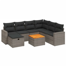 vidaXL 8-tlg. Garten-Sofagarnitur mit Kissen Grau Poly Rattan