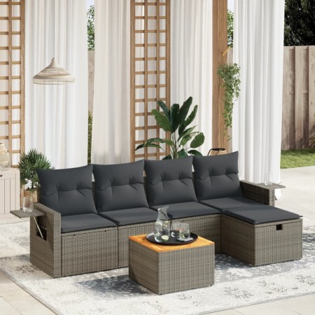 vidaXL 6-tlg. Garten-Sofagarnitur mit Kissen Grau Poly Rattan