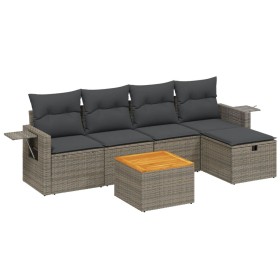 vidaXL 6-tlg. Garten-Sofagarnitur mit Kissen Grau Poly Rattan