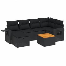 vidaXL 7-tlg. Garten-Sofagarnitur mit Kissen Schwarz Poly Rattan