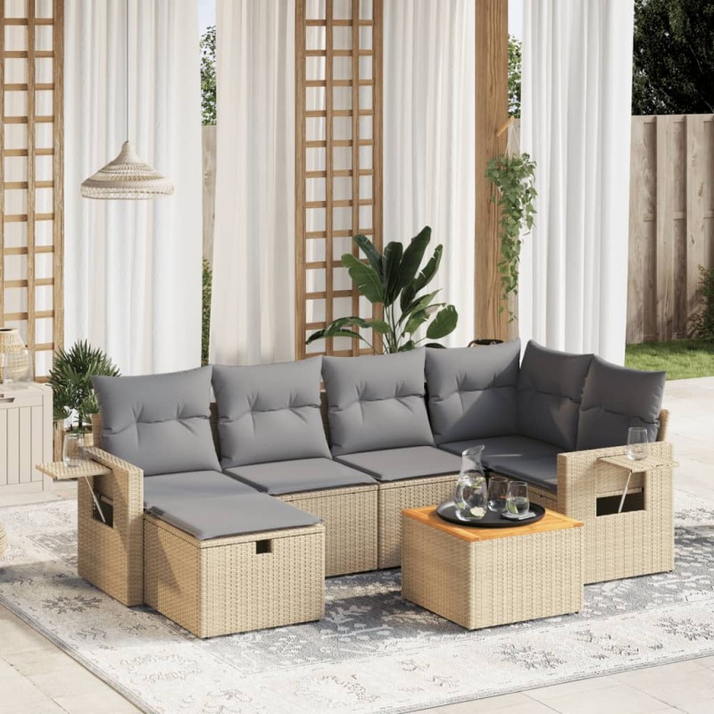 vidaXL 7-tlg. Garten-Sofagarnitur mit Kissen Beige Poly Rattan vidaXL 7-tlg. Garten-Sofagarnitur mit Kissen Beige Poly Rattan