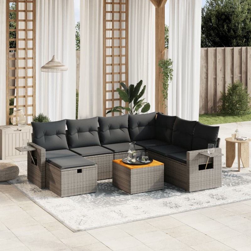 vidaXL 8-tlg. Garten-Sofagarnitur mit Kissen Grau Poly Rattan vidaXL 8-tlg. Garten-Sofagarnitur mit Kissen Grau Poly Rattan