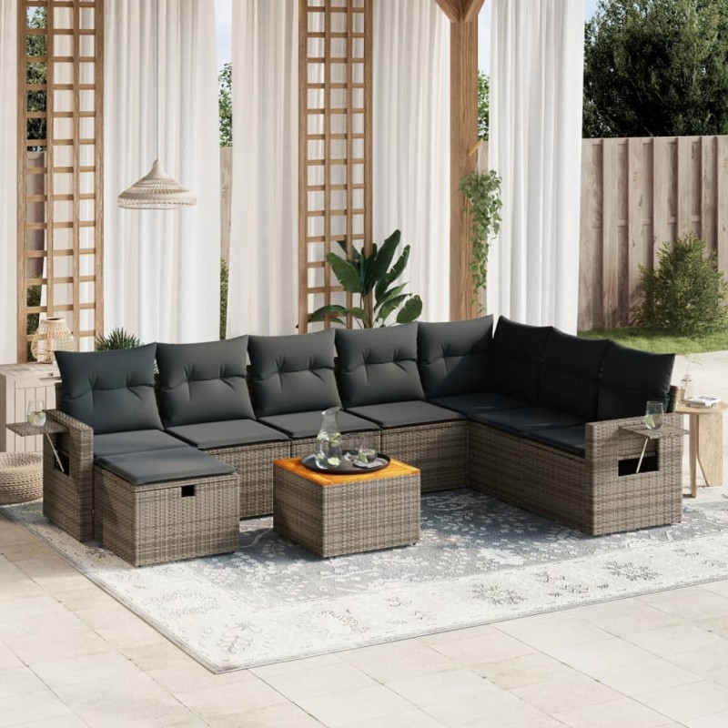 vidaXL 9-tlg. Garten-Sofagarnitur mit Kissen Grau Poly Rattan vidaXL 9-tlg. Garten-Sofagarnitur mit Kissen Grau Poly Rattan
