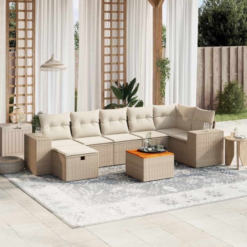vidaXL 8-tlg. Garten-Sofagarnitur mit Kissen Beige Poly Rattan vidaXL 8-tlg. Garten-Sofagarnitur mit Kissen Beige Poly Rattan