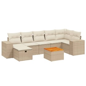 vidaXL 8-tlg. Garten-Sofagarnitur mit Kissen Beige Poly Rattan