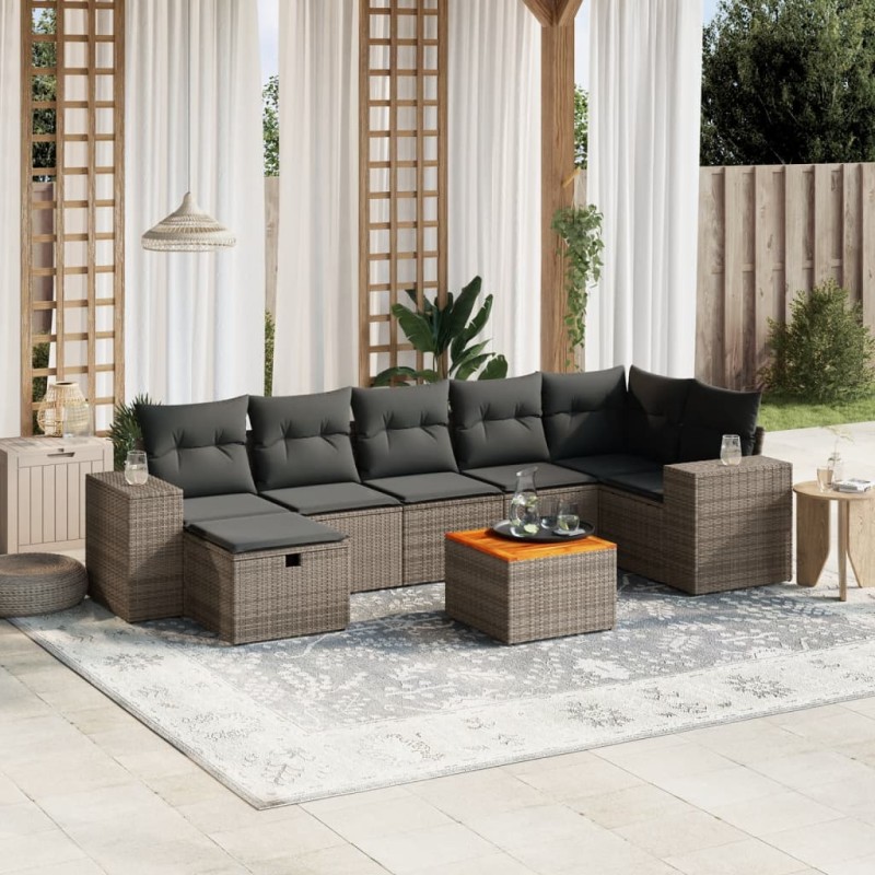 vidaXL 8-tlg. Garten-Sofagarnitur mit Kissen Grau Poly Rattan vidaXL 8-tlg. Garten-Sofagarnitur mit Kissen Grau Poly Rattan