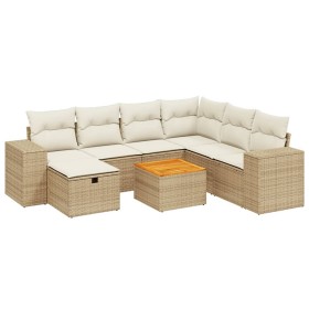 vidaXL 8-tlg. Garten-Sofagarnitur mit Kissen Beige Poly Rattan