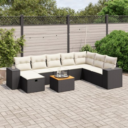 vidaXL 9-tlg. Garten-Sofagarnitur mit Kissen Schwarz Poly Rattan