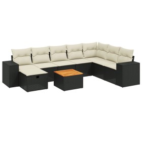 vidaXL 9-tlg. Garten-Sofagarnitur mit Kissen Schwarz Poly Rattan