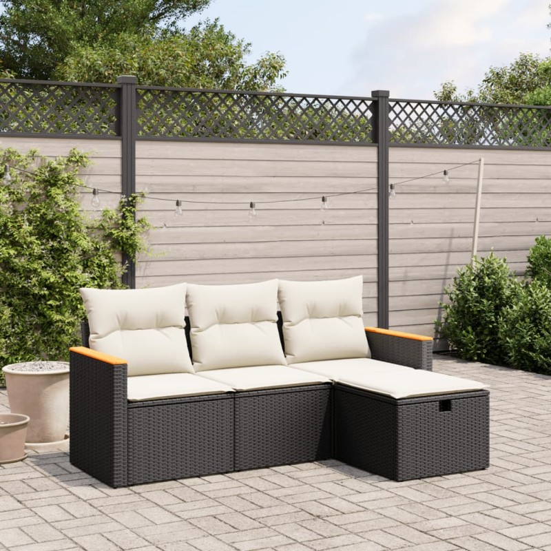 vidaXL 4-tlg. Garten-Sofagarnitur mit Kissen Schwarz Poly Rattan vidaXL 4-tlg. Garten-Sofagarnitur mit Kissen Schwarz Poly Rattan