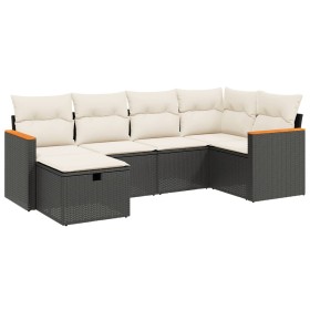 vidaXL 6-tlg. Garten-Sofagarnitur mit Kissen Schwarz Poly Rattan