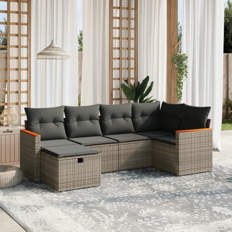 vidaXL 6-tlg. Garten-Sofagarnitur mit Kissen Grau Poly Rattan vidaXL 6-tlg. Garten-Sofagarnitur mit Kissen Grau Poly Rattan
