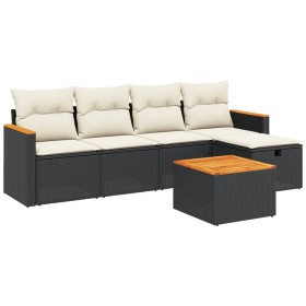 vidaXL 6-tlg. Garten-Sofagarnitur mit Kissen Schwarz Poly Rattan