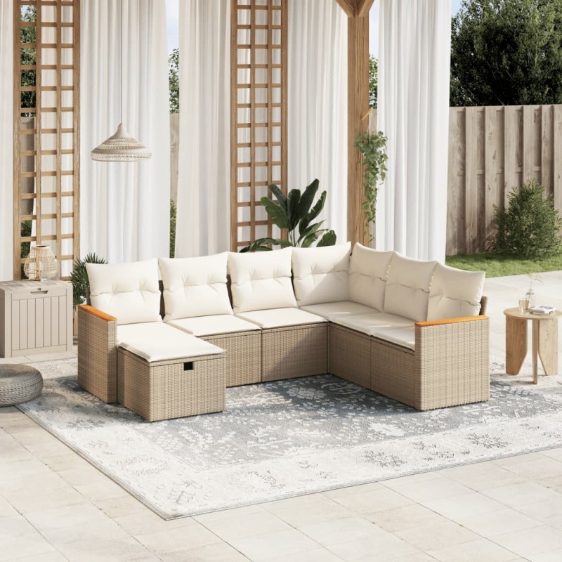 vidaXL 7-tlg. Garten-Sofagarnitur mit Kissen Beige Poly Rattan vidaXL 7-tlg. Garten-Sofagarnitur mit Kissen Beige Poly Rattan