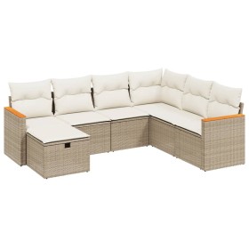 vidaXL 7-tlg. Garten-Sofagarnitur mit Kissen Beige Poly Rattan