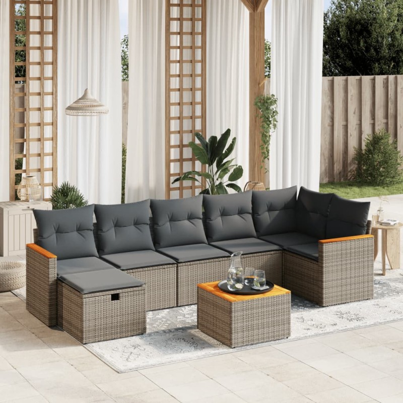 vidaXL 8-tlg. Garten-Sofagarnitur mit Kissen Grau Poly Rattan vidaXL 8-tlg. Garten-Sofagarnitur mit Kissen Grau Poly Rattan