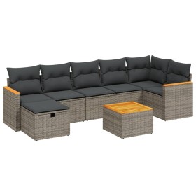 vidaXL 8-tlg. Garten-Sofagarnitur mit Kissen Grau Poly Rattan