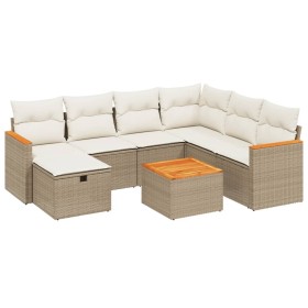 vidaXL 8-tlg. Garten-Sofagarnitur mit Kissen Beige Poly Rattan
