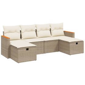 vidaXL 6-tlg. Garten-Sofagarnitur mit Kissen Beige Poly Rattan