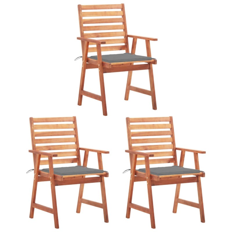 Garten-Essstühle 3 Stk. mit Kissen Massivholz Akazie Garten-Essstühle 3 Stk. mit Kissen Massivholz Akazie