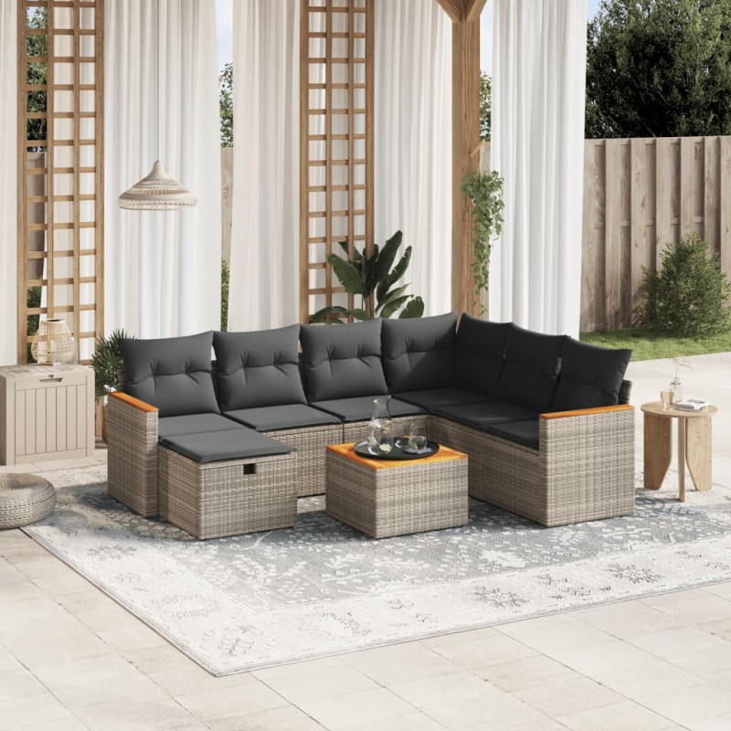 vidaXL 8-tlg. Garten-Sofagarnitur mit Kissen Grau Poly Rattan vidaXL 8-tlg. Garten-Sofagarnitur mit Kissen Grau Poly Rattan