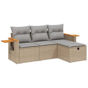 vidaXL 4-tlg. Garten-Sofagarnitur mit Kissen Beigemischung Poly Rattan