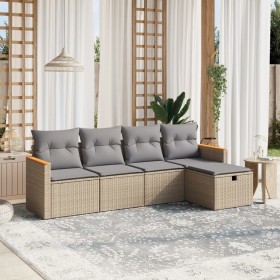 vidaXL 5-tlg. Garten-Sofagarnitur mit Kissen Beige Poly Rattan